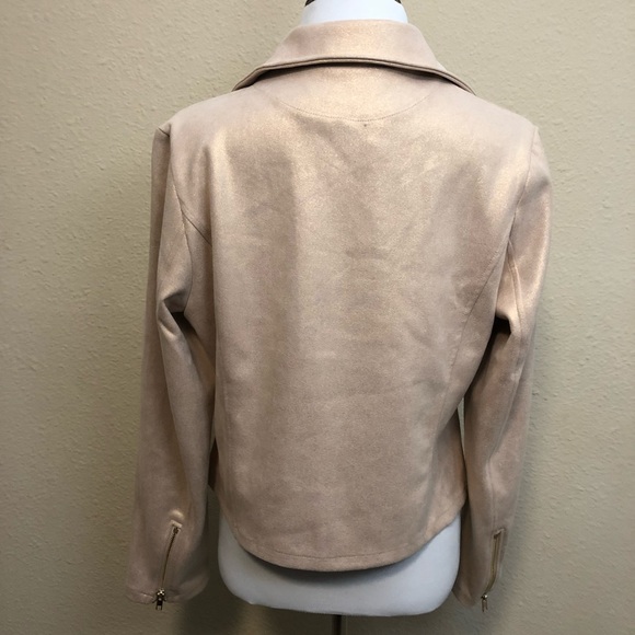ANTHROPOLOGIE Rose gold suede feel moto jacket - Picture 3 of 7